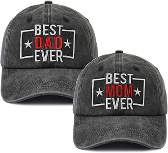 2PCS Best Mom and Dad Ever Hat for Women Men, Adjustable Embroidered Cotton Best Auntie and Uncle Ever Baseball Cap