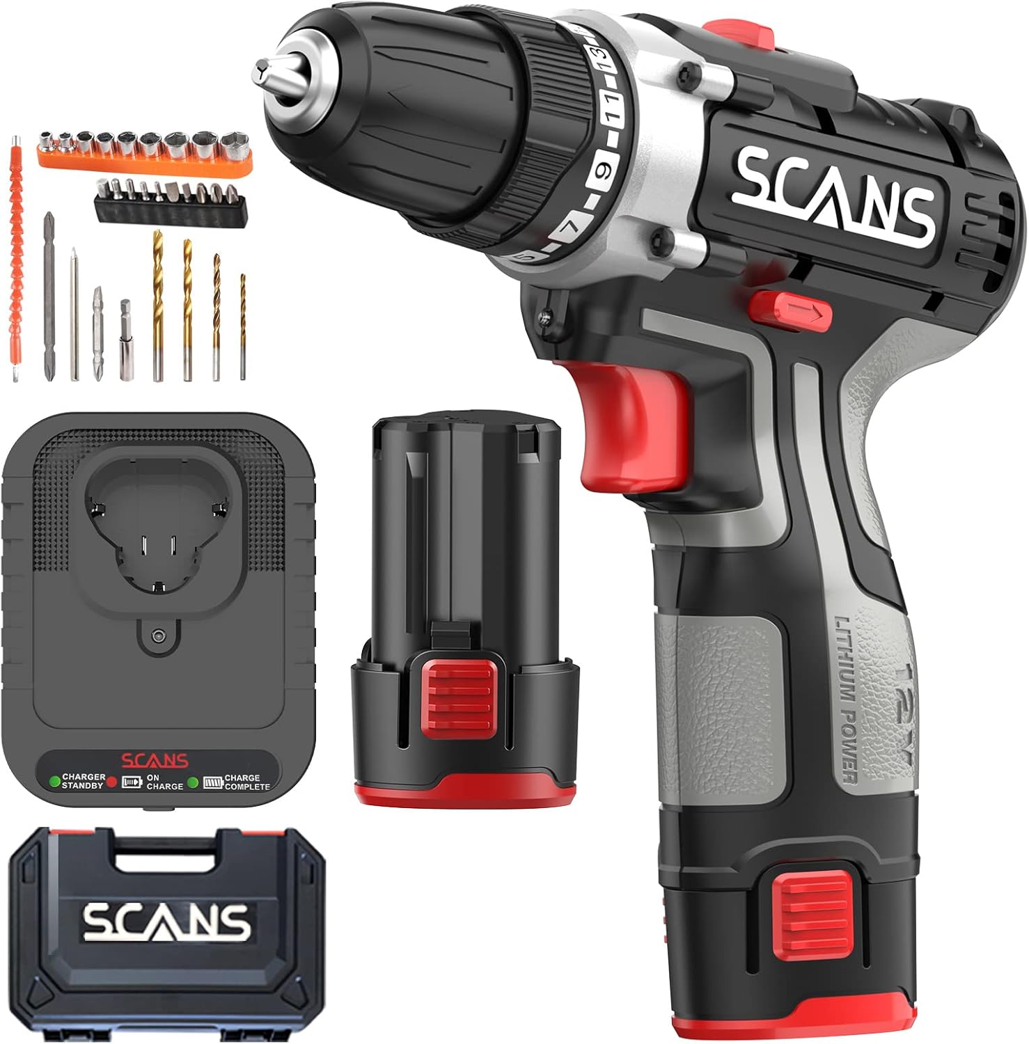 Cordless Drill/Driver, Compact 12V Electric Power Drill