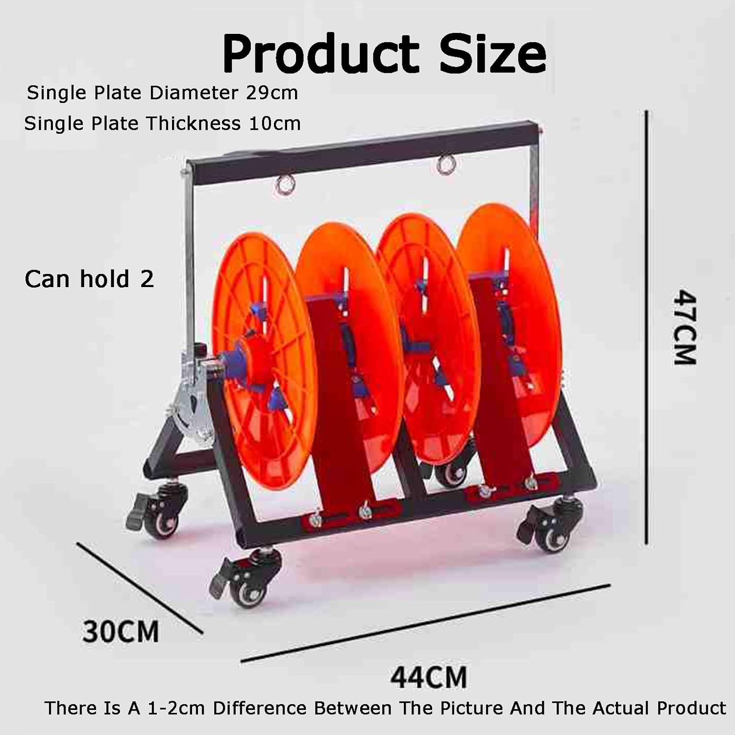 Heavy-Duty Wire Spool Rack & Hose Reel Cart with Swivel Caster Wheels, Brake Included - Ideal for Organizing Wires, Cords, and Paracord (47x44x30cm)