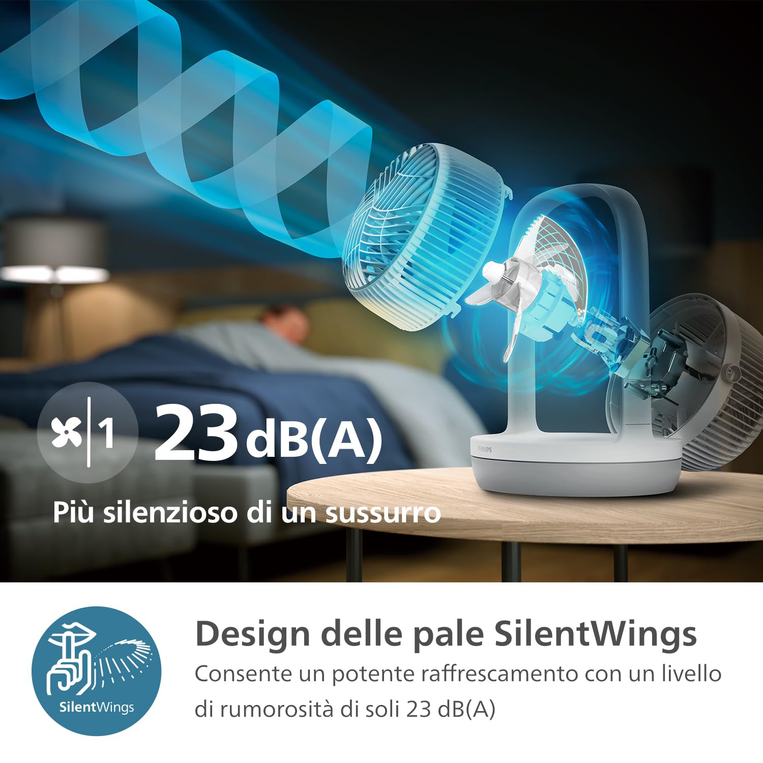 Philips Ventilatore da tavolo Serie 2000. Potente e ultra-silenzioso. 23 dB. Circolatore d'aria. Inclinazione regolabile di 180°.Timer 12 ore.CX2050, bianco. (Ricondizionato)