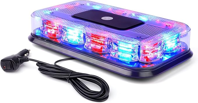 LUMENIX 12 Inch Rooftop Strobe Beacon Light Bar, Red Blue | Magnetic Mount, 72 LED Caution Mini Lights Bar for Work Trucks, Snow Plow and Utility Vehicles