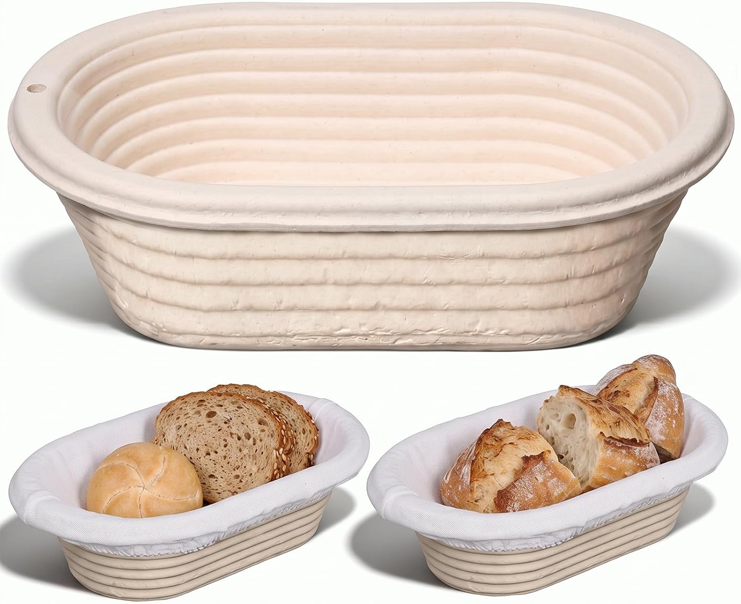 Baderke 2 Pack Banneton Bread Proofing Basket Sourdough Bowl, Oval