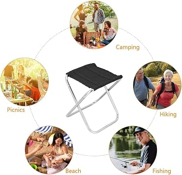 Holdfiturn Camping Stool Folding Outdoor Footstools Fishing Chair for Garden Picnic Walking Hiking 27.8x22x21.4cm