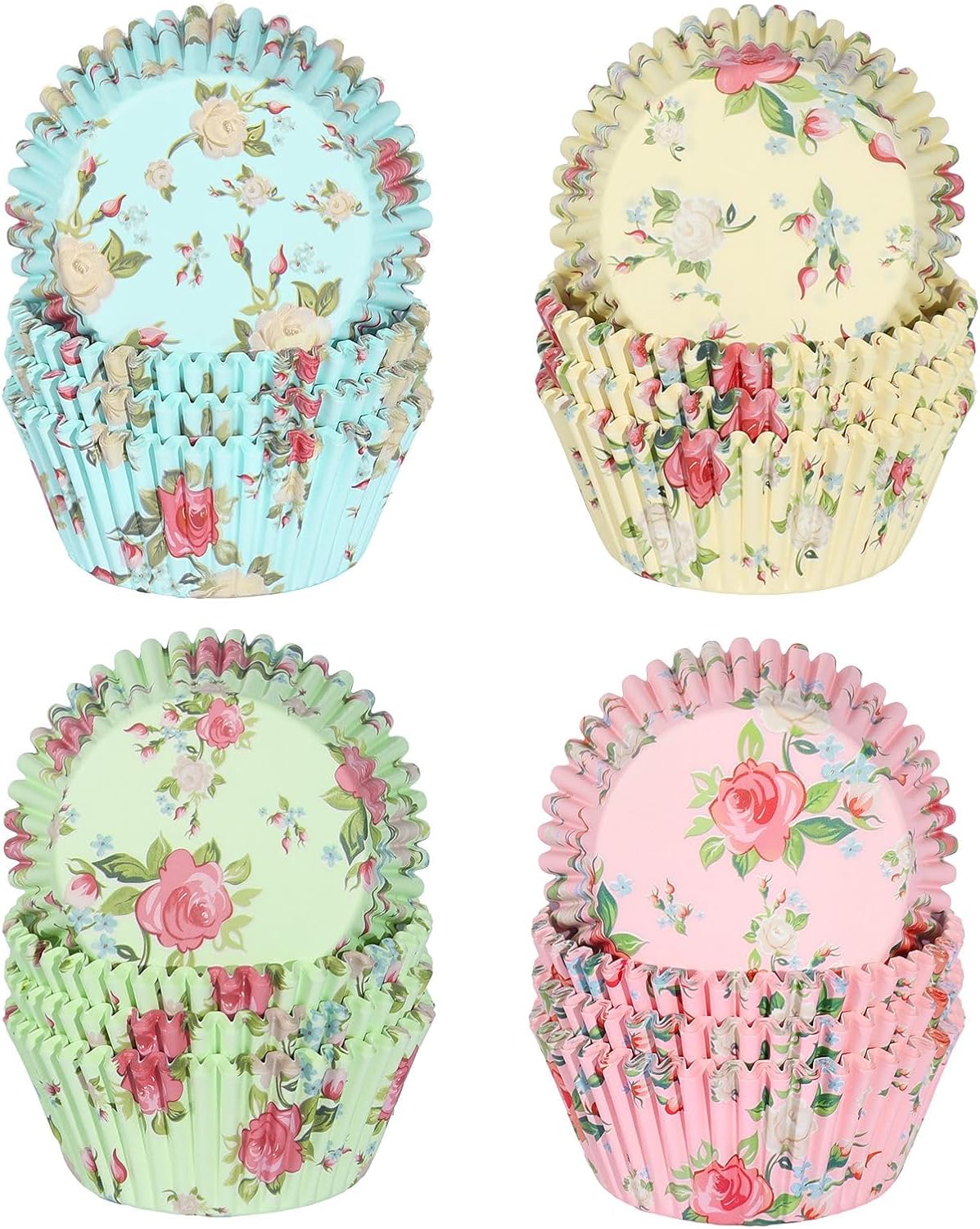 Floral Mini Cupcake Liners 400 Count Colorful Paper Baking Cups Food Grade Disposable Cupcake Wrappers Bright Colors Muffin Cups for Wedding Birthday Tea Party Baking Supplies