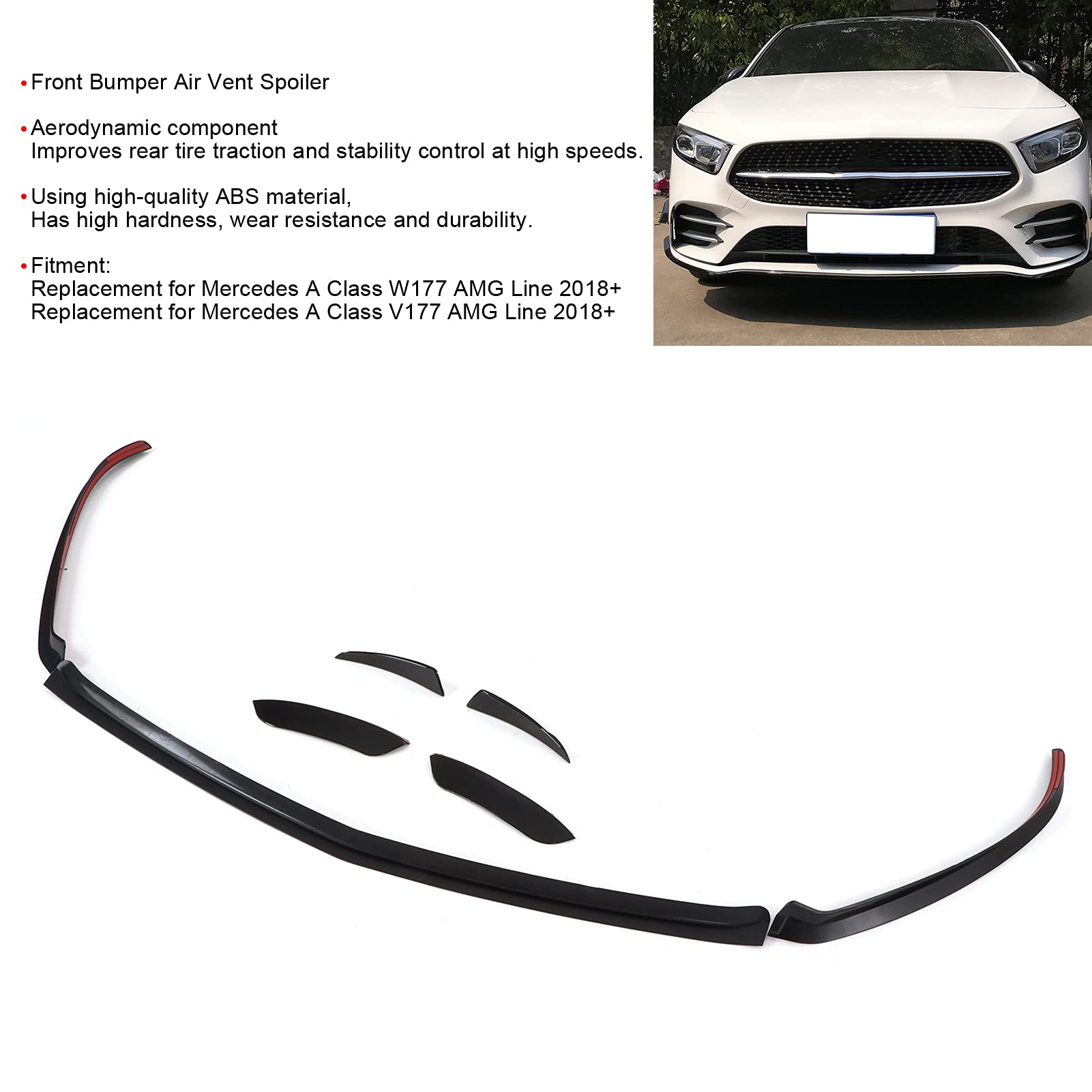 7 Pz Auto Paraurti Anteriore Air Vent Lip Spoiler Copertura Trim ABS di Ricambio per Una Classe W177 AMG Linea 2018 + Paraurti Anteriore Spoiler Kit
