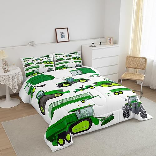 Vista 267 de Juego de ropa de cama de tractor tamaño matrimonial, juego de edredón de camión de equipo, edredón de plumón de excavadora de construcción, juego