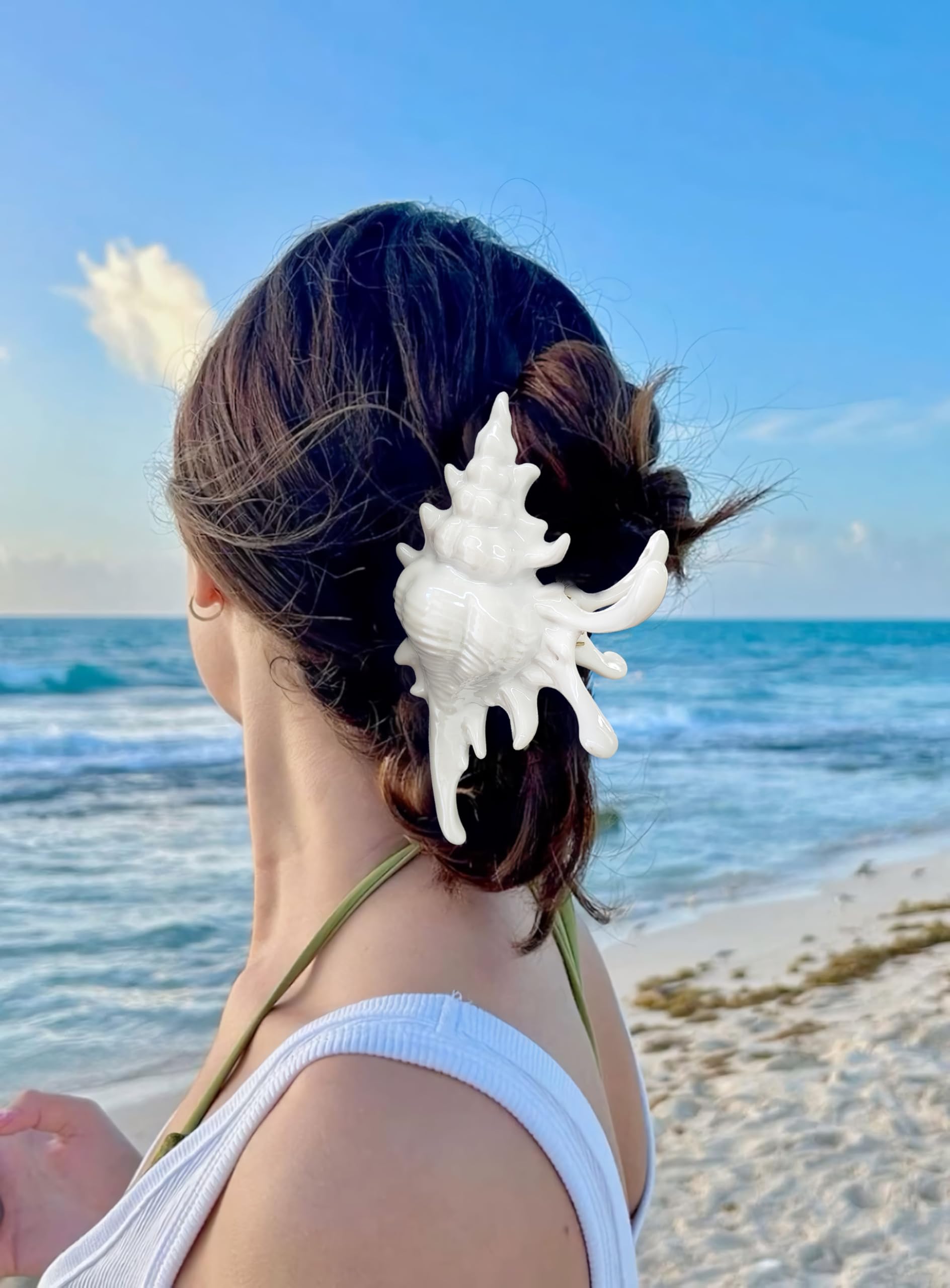 Dolphins Seashell Beaded Hair Clip Barette By Chic & Plus Paris France Large SEASHELL BOBBY PINS Beach Wedding Mermaid Hair Clip Pearl  main image 3