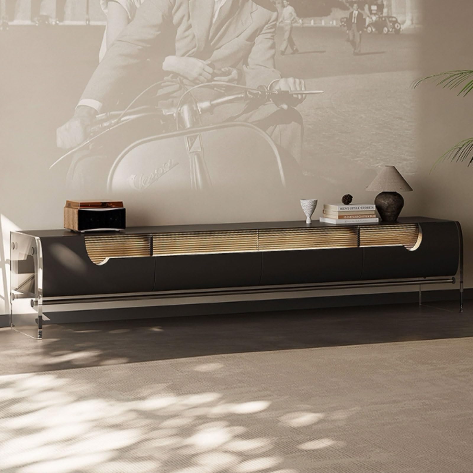 Lowboard Hängend 78,7" schwebender TV-Ständer, an der Wand montierte schwebende TV-Halterung, Entertainment-Media-Center, Hochglanz-TV-Schrank mit Stauraum for den Heimgebrauch TV Schrank