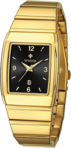 Miniatura 6 de WWOOR Relojes cuadrados para hombres y mujeres, reloj cuadrado de acero inoxidable para hombre con fecha, reloj casual con fecha cuadrada