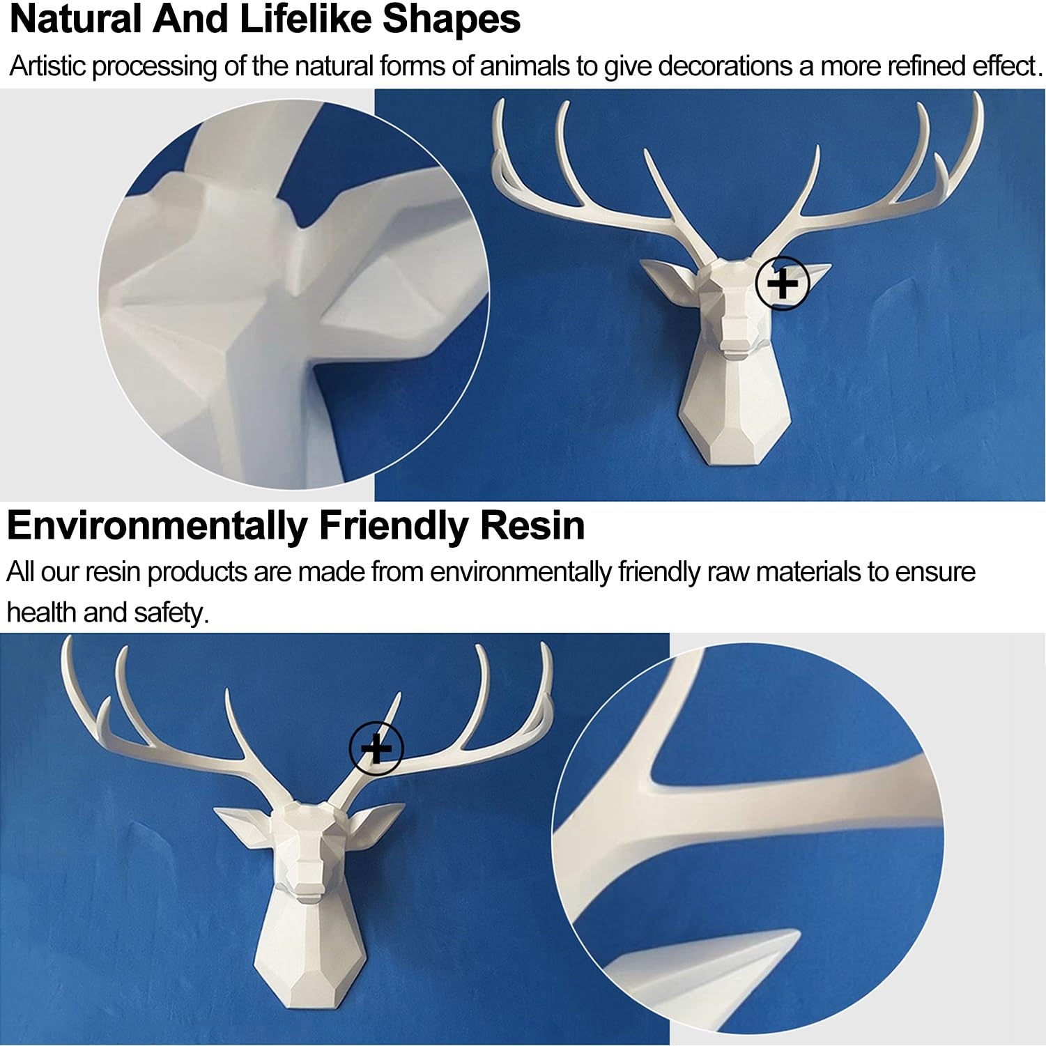 Testa di cervo 3D da appendere alla parete, grande testa di cervo in resina, decorazione da parete, realistica testa di animale fatta a mano, opera d'arte per casa, ufficio, bar
