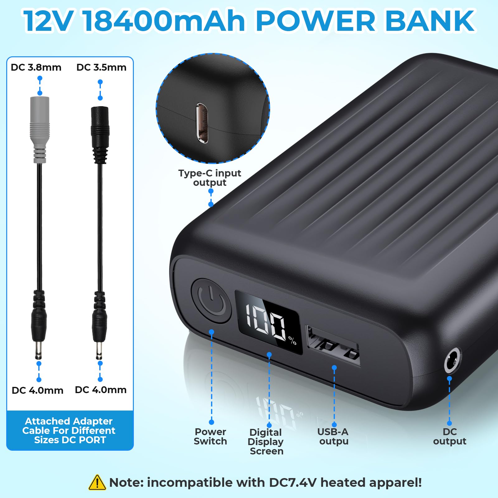 ????????????/???????? ???????????????????????????????? Heated Vest Battery Pack - Rechargeable Power Bank for Heated Jacket with LED Display,Heated Jacket Battery with DC/USB/Type-C Output