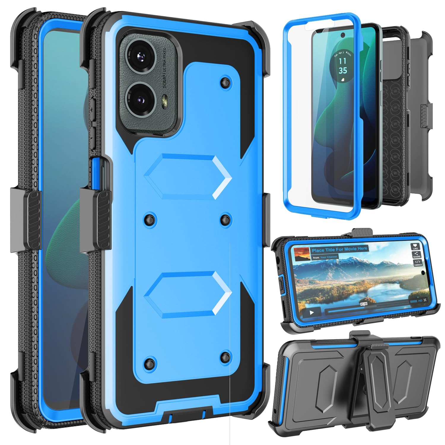 Takfox Moto G 5G 2024 Case, for Motorola G 2024 5G Belt Clip Holster Phone Case [Built-in Screen Protector] Kickstand Heavy Duty Shockproof Full Body
