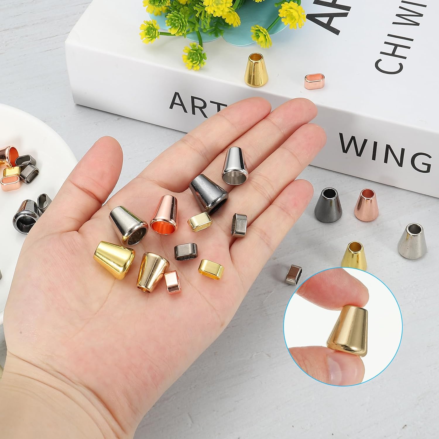 PATIKIL Bell Stopper Conical Cord Ends, 30 Pack Zinc Alloy Cord Rope Fastener Lock Clip for DIY Clothes Shoelaces Bags, Light Gold Tone image 3