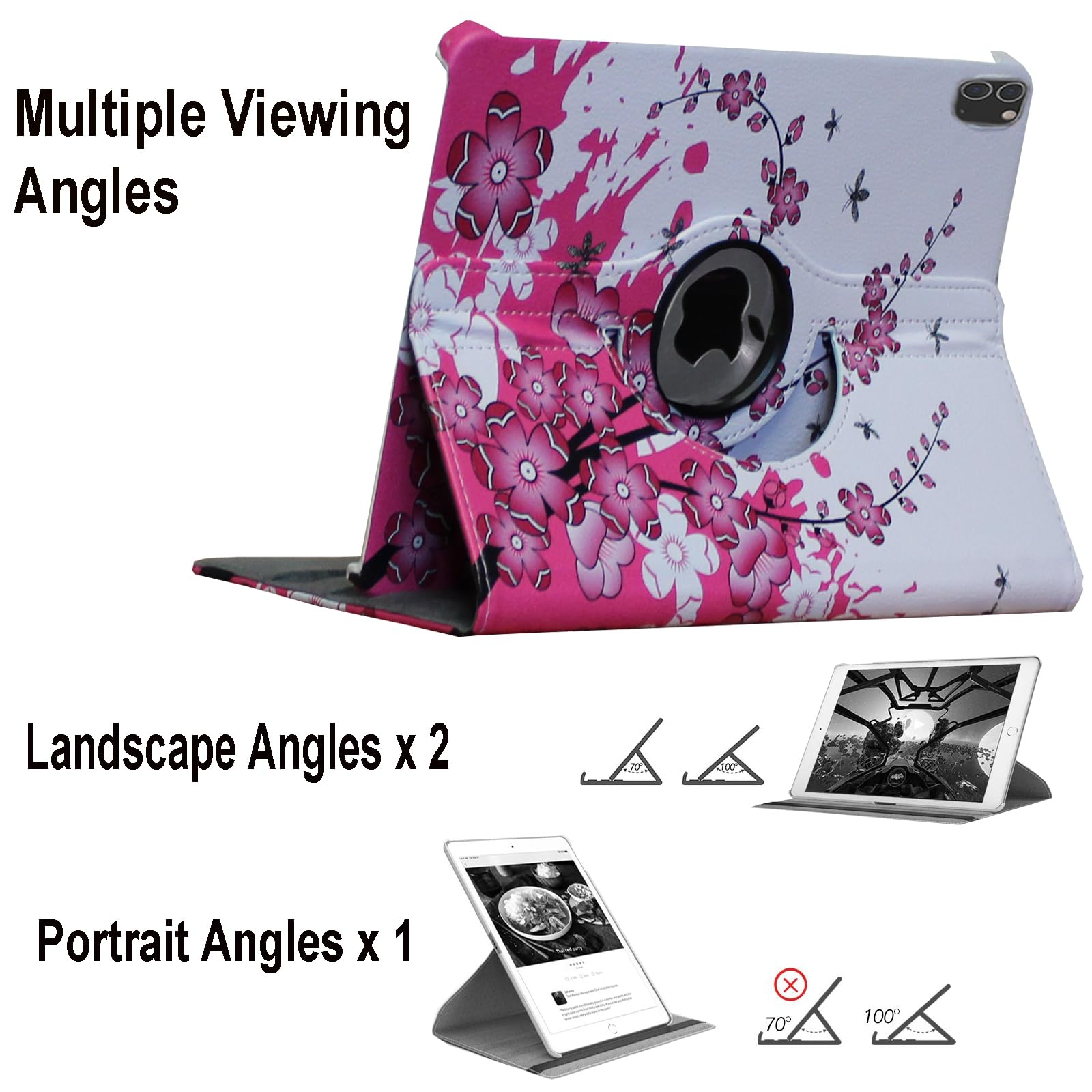 Étui pour iPad Air M4 11"/Air M3 11"/Air M2 11", Smart Cover Rotatif, Réveil Automatique et Veille pour A3459 A3460 A3266 A3267 A2902 A2903 (Fleur Rose)