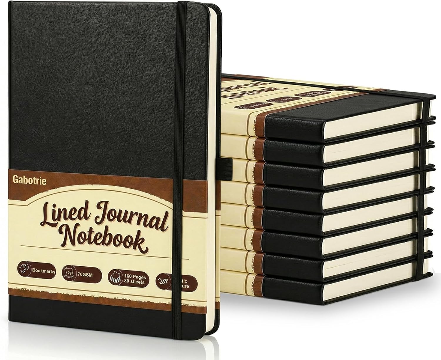 8 Pack Lined Journal Notebooks, 5.7 x 8.3 inch Leather Hardcover Journaling Notebooks, A5 Ruled Journaling Notebooks for Work Home Ofice Writing, 160 Pages(Black)