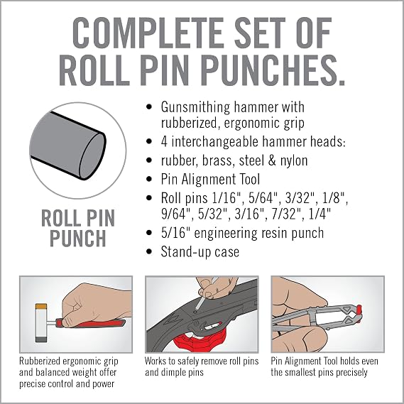 Real Avid Accu-Punch Hammer & Roll Pin Punch Set Armorers Tool Kit with Small Hammer, 4 Interchangeable Heads, Roll Pin Punch Tools, Pin Starter & Kickstand Case for Organization