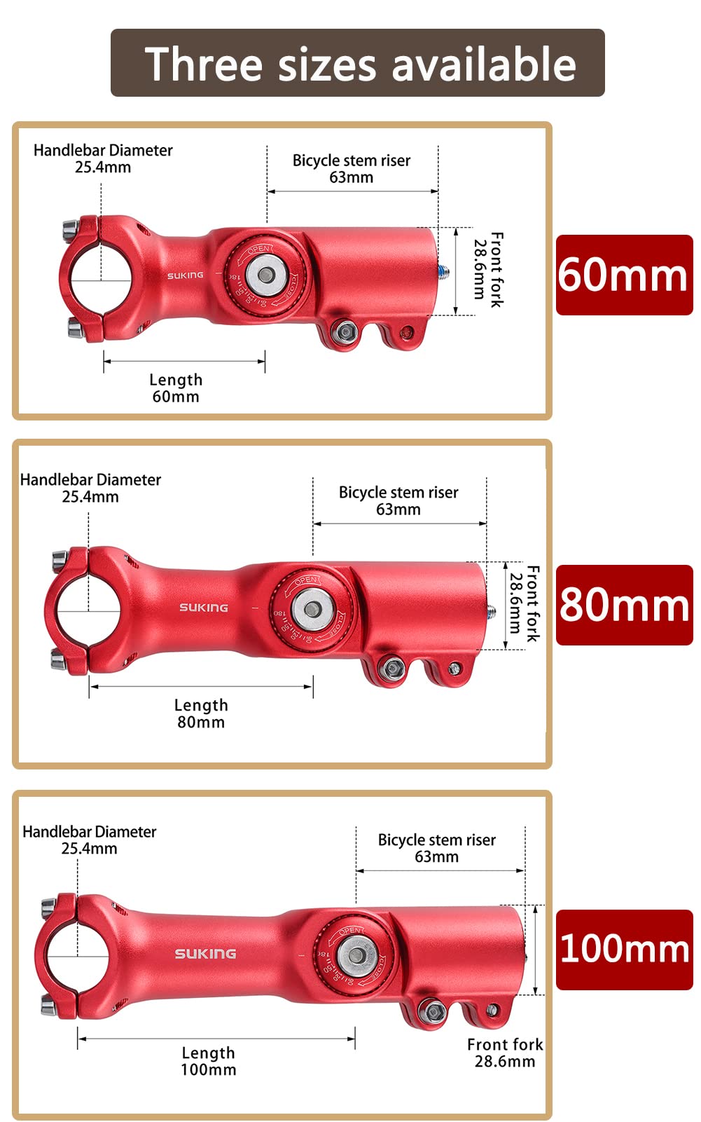 CYSKY Potence de guidon de vélo de montagne réglable de 0 à 90 degrés de 60 mm pour VTT, vélo de route, BMX, vélo de ville