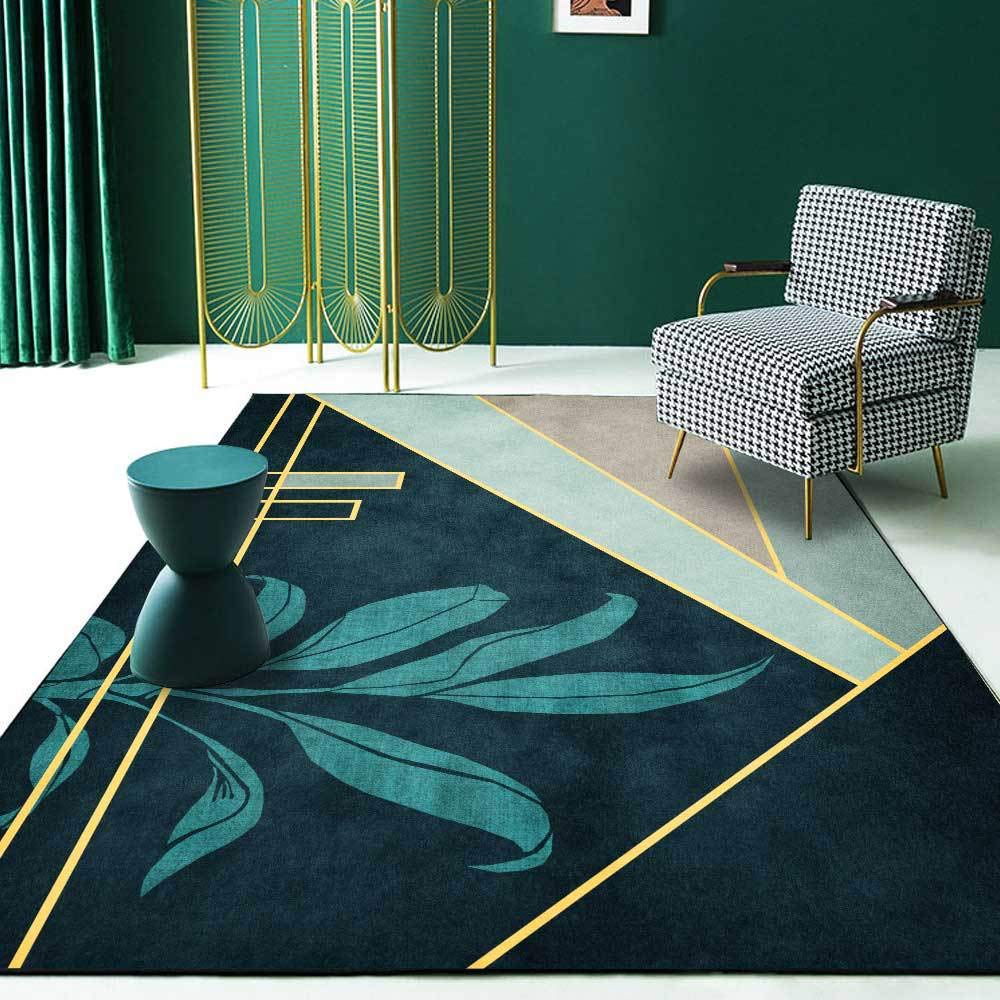 Area Rugs Short Pile Carpet for Living Room Foldable Non-slip Rug Mats Floor Mat Kitchen Hallway Office Carpet Rugs Modern Geometric Green 180 x 280 cm