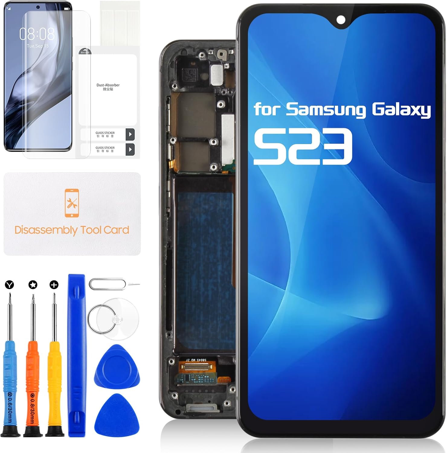 INCELL for Samsung Galaxy S23 5G A911 LCD Screen Replacement - for Galaxy S23 5G LCD Display Touch Screen Digitizer SM-S911B S911E S911U Assembly with Tools (Black with Frame)