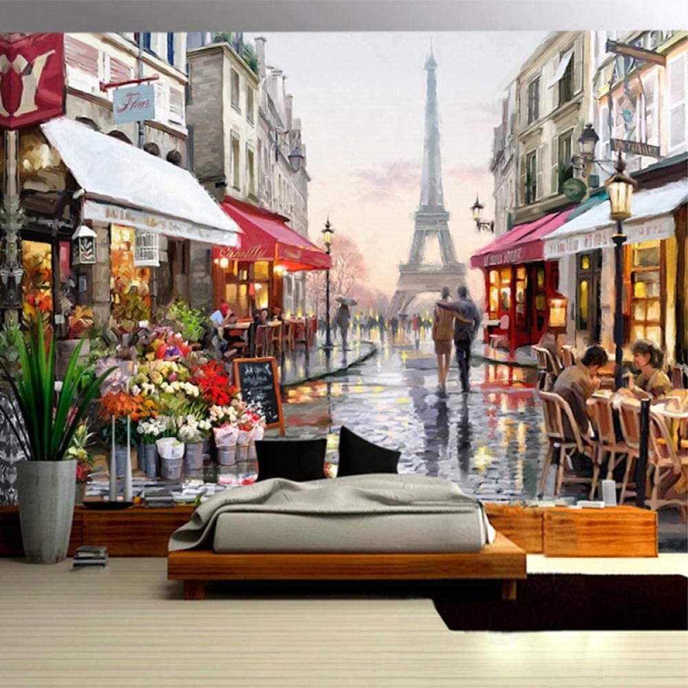 Papel Pintado De Fondo De Tv - Vista Posterior De La Pareja En La Calle De La Ciudad Papel Tapiz Para Decoración De Sala De Estar Mural 3D Sin Costuras Papel Tapiz Para Sala De 250(ancho)x175(alto) cm