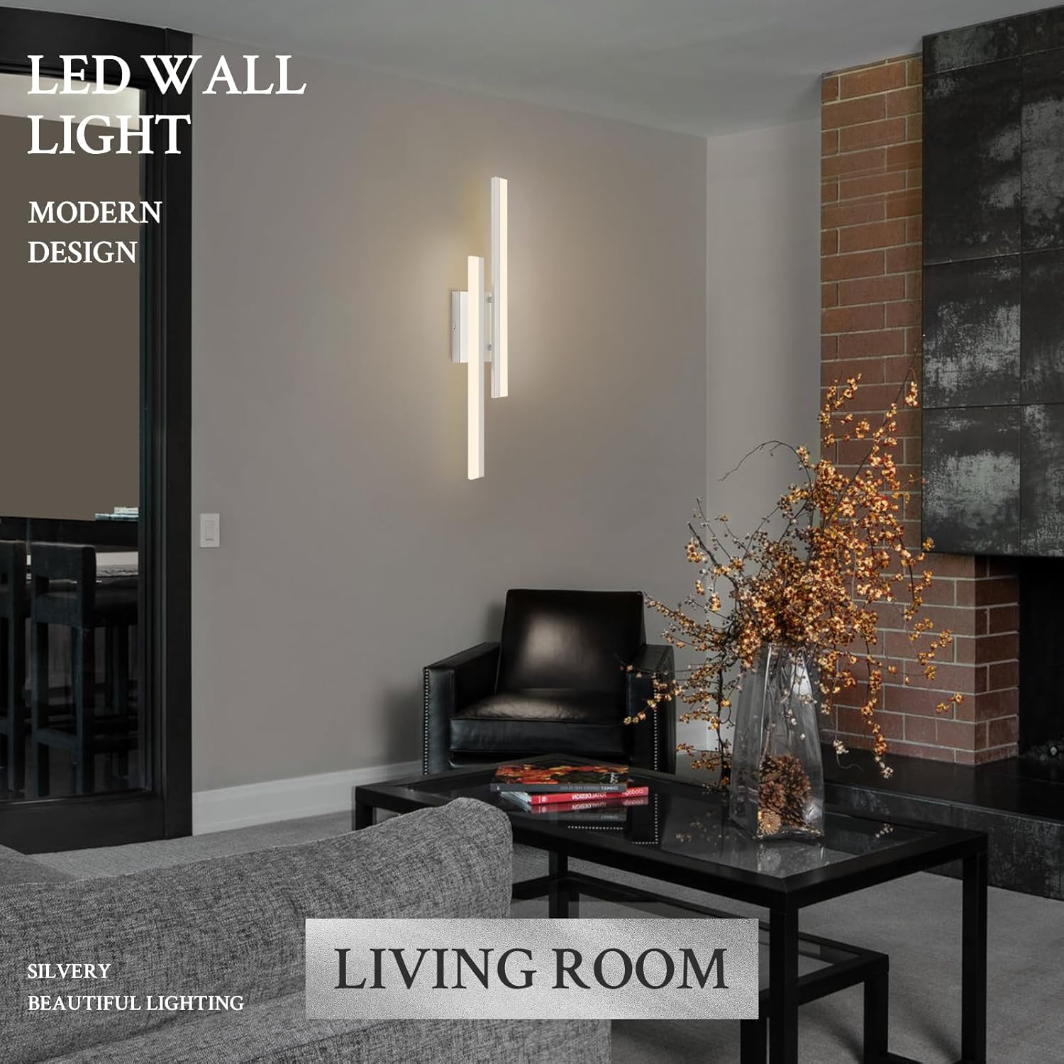 LED Wall Sconce Silver Modern Remote Wall Light Fixtures for Living Room, Dimmable LED Vanity Light Indoor Remote Wall Sconce for Bedside Bedroom Bathroom Dining Room, 23.6inch 1 Pack