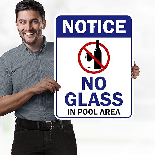 Miniatura 10 de Letrero sin vidrio en el área de la piscina, 10 x 14 pulgadas, HDPE de 55 mil de grosor (polietileno de alta densidad), fabricado en Estados Unidos