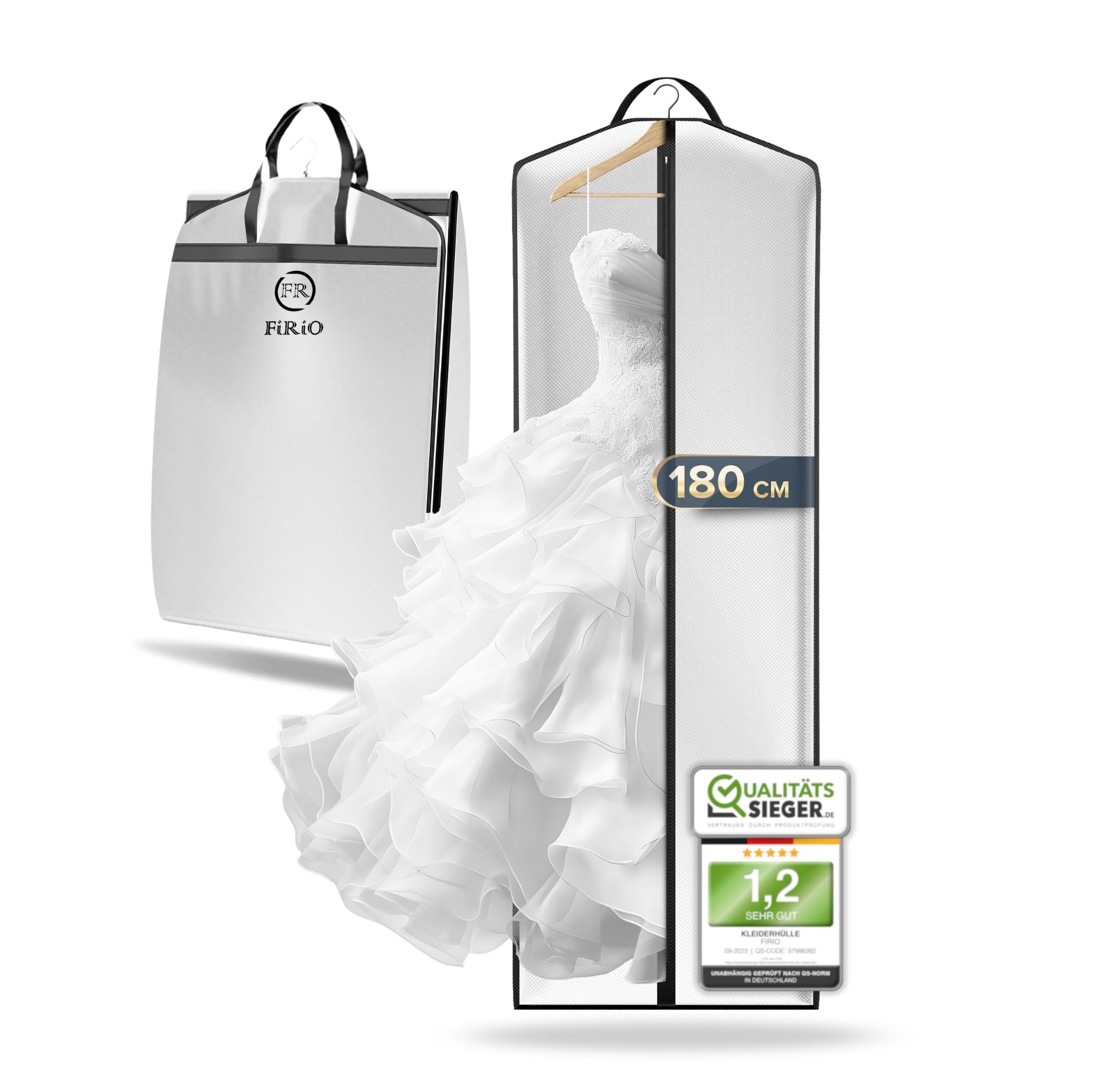 FiRiO® 1 x Premium Kleidersack lang 180 cm - Faltbarer Kleidersack für Brautkleider, Hochzeitskleider, lange Kleider & Mäntel - Atmungsaktive Kleiderschutzhülle mit Tragegriff für Reise & Aufbewahrung