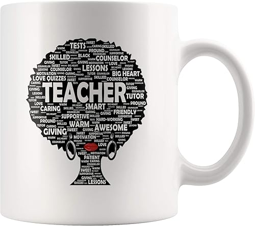 Panvola Regalo para profesora de cabello natural afro para mujeres afroamericanas, taza de té de cerámica blanca de 11 onzas, regalo para el día del
