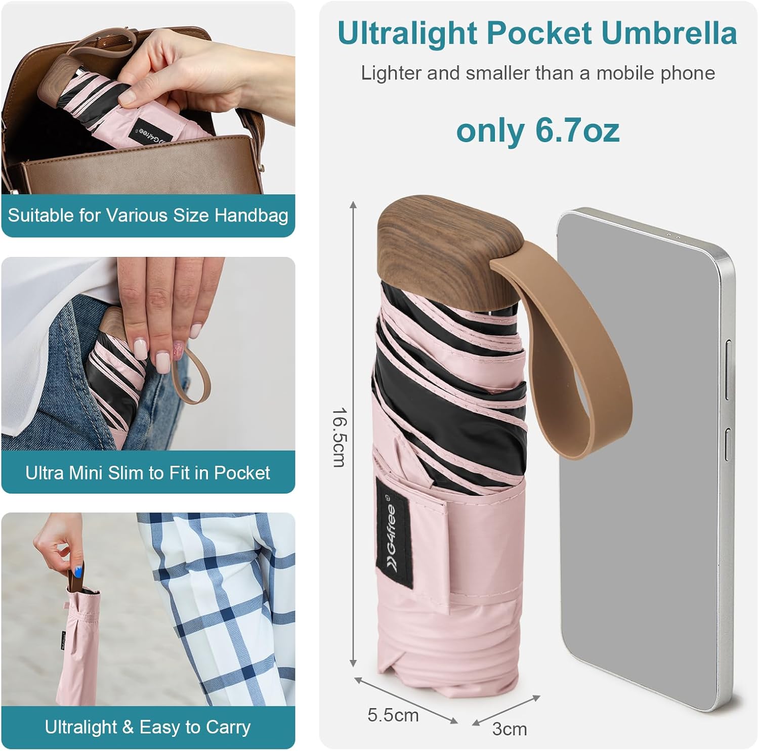 G4Free Mini Travel Folding Umbrella for Purse, Compact UPF 50+ UV Protection Sun & Rain Small Umbrella, Lightweight Portable Parasol Fits in Pocket, Wallet for Women Men - Image 3