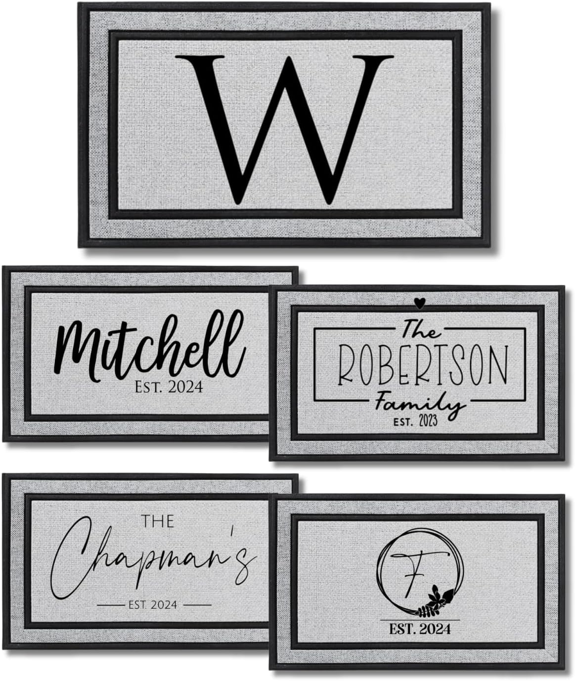 Custom Welcome Doormat with Family Name, Personalized Door Mat - 6 Designs - Non-Slip Polyester Front Doormat with Rubber Backing, Wedding, Housewarming, (18" x 30", Black Border)