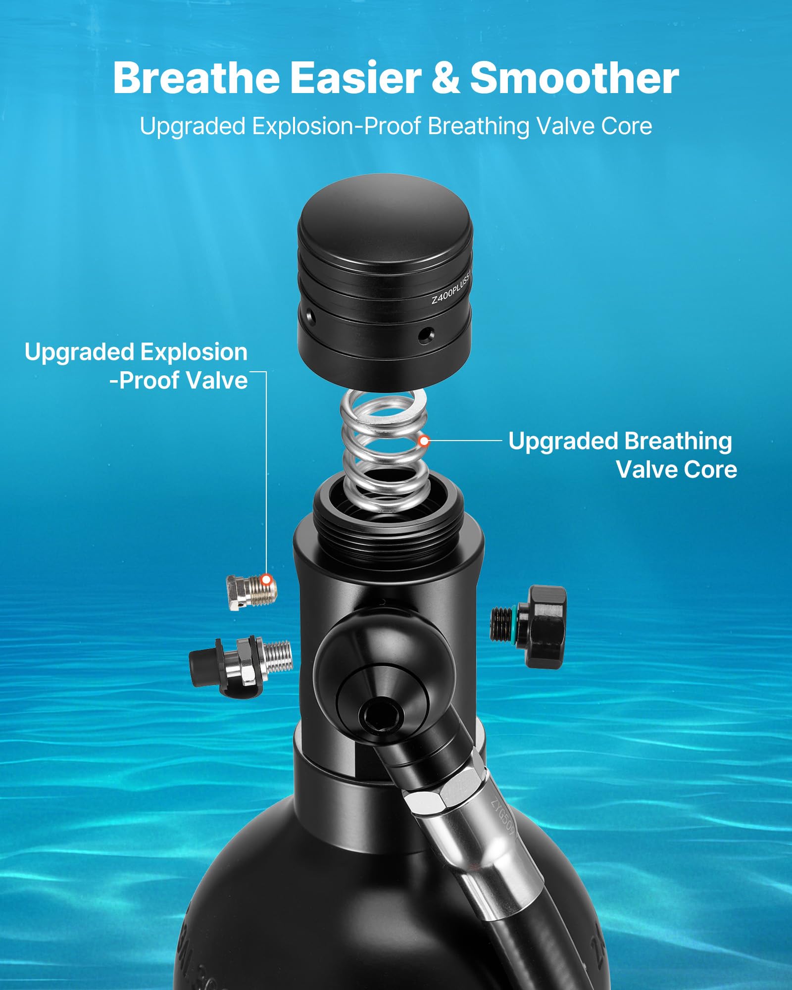 VEVOR Mini Botella de Buceo de 1 L, Juego de Tanque de Buceo Portátil, Capacidad de 15 a 20 Minutos, Gafas de Snorkel Adaptador Bomba Manual Mochila y Bolsa de Transporte, para Viajes Bucear Rescate