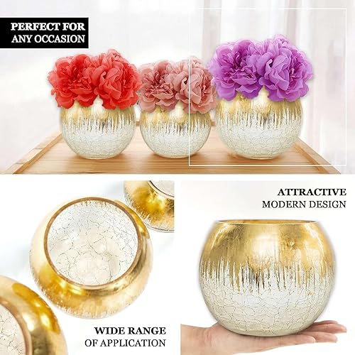 Miniatura 4 de Efavormart - Florero de cristal agrietado dorado de 4 pulgadas, florero de burbujas