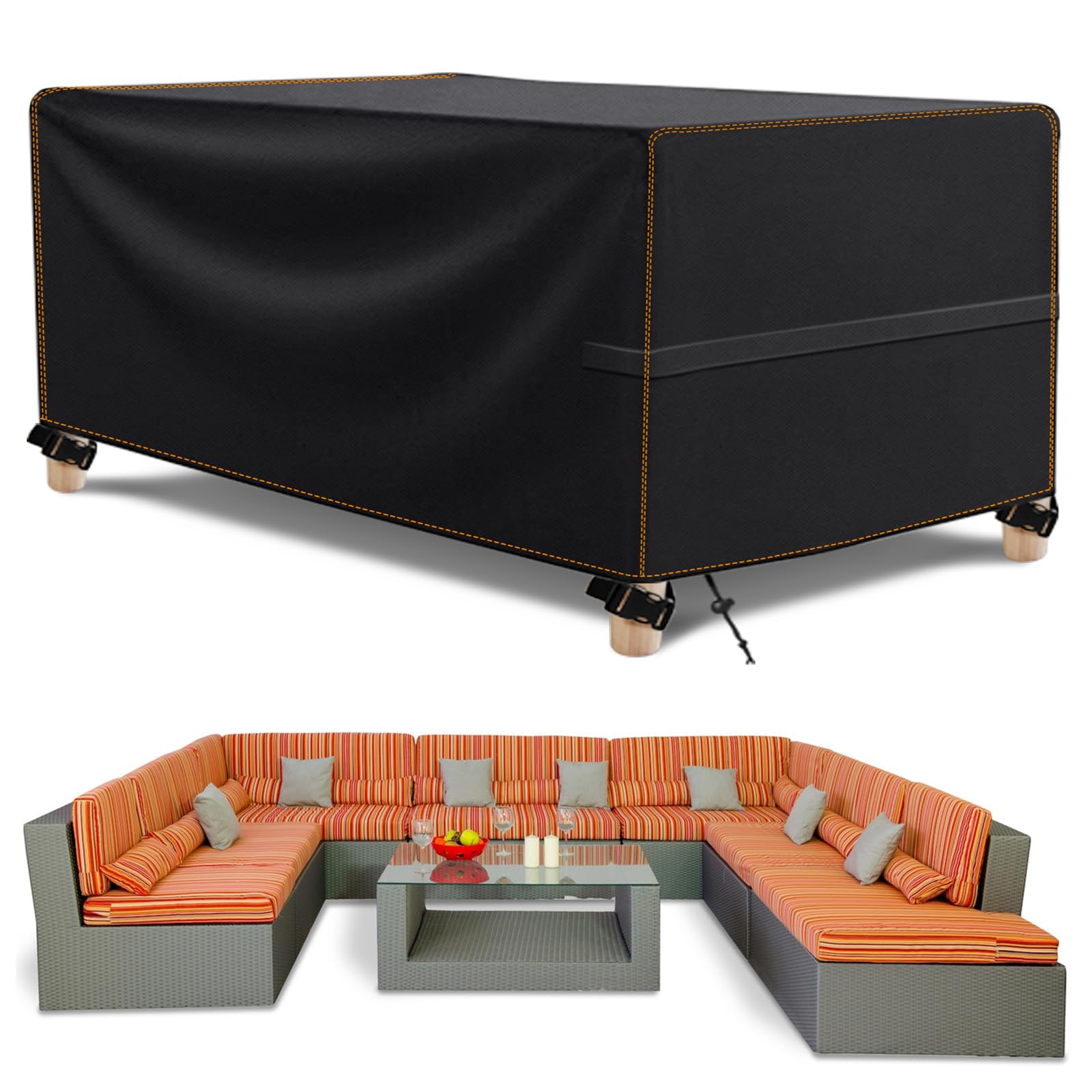 Housse de protection pour meubles de jardin en tissu Oxford 420D imperméable et résistant aux UV pour table de jardin, meubles de terrasse, rectangulaire, livré avec sac de rangement, 300 x 250