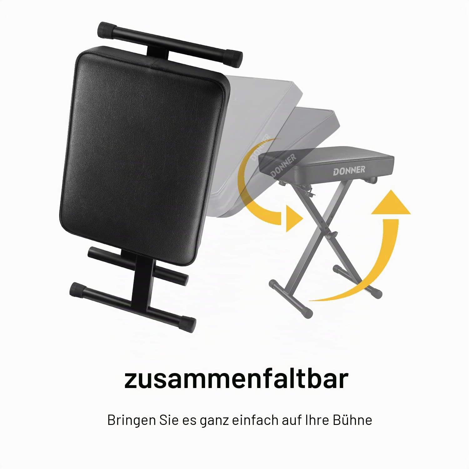 Donner höhenverstellbare Keyboardbank X-Förmig Klavierhocker Klavierstuhl 6cm, Schwarz