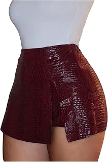 Floerns Women's Y2K Leather Skorts: High Waisted Asymmetrical Hem Mini Skirt Shorts for Club & Party