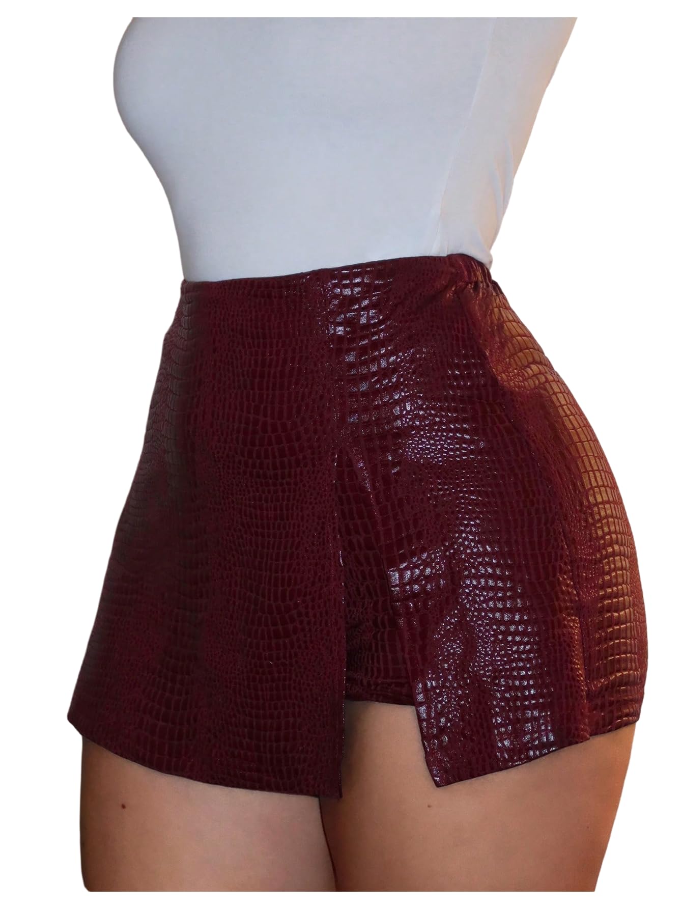 Floerns Womens Y2k Leather Skorts High Waisted Asymmetrical Hem Club Mini Skirt Shorts