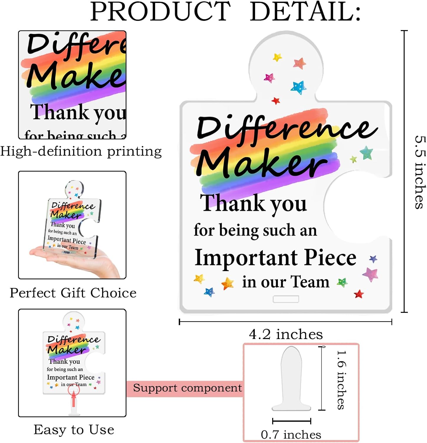 Team Appreciation Gifts for Employees, Thank You Gifts for Coworkers Employees Staff Difference Maker Definition Rainbow Acrylic Puzzle Sign Office Decorations - Image 2