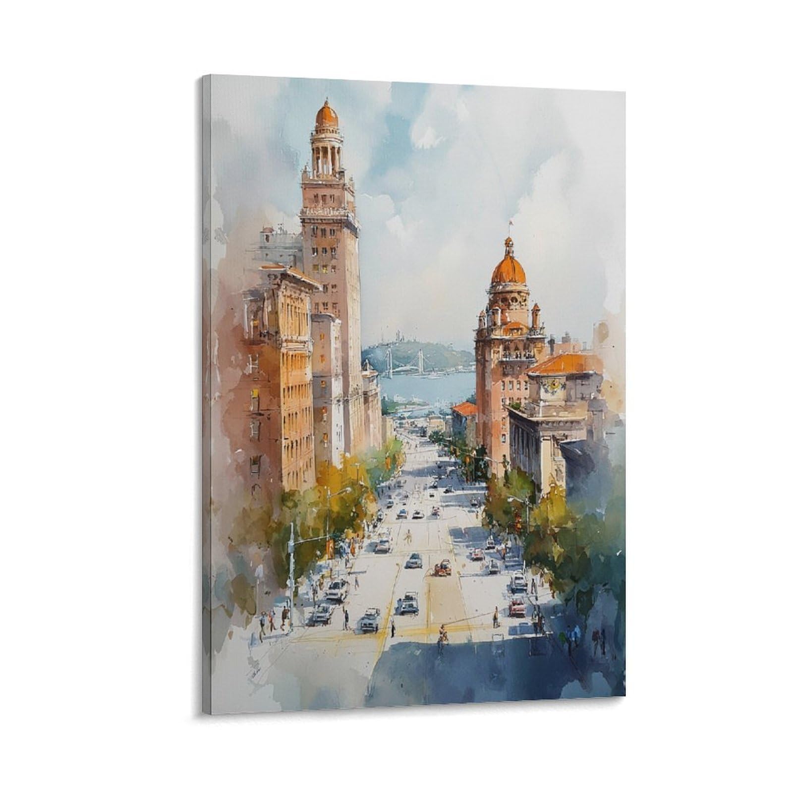 Cnaheiz Frame-Style San Diego Watercolor Painting_ California Travel Poster 24X36inch(60X90cm) Vintage Watercolor Canvas Art