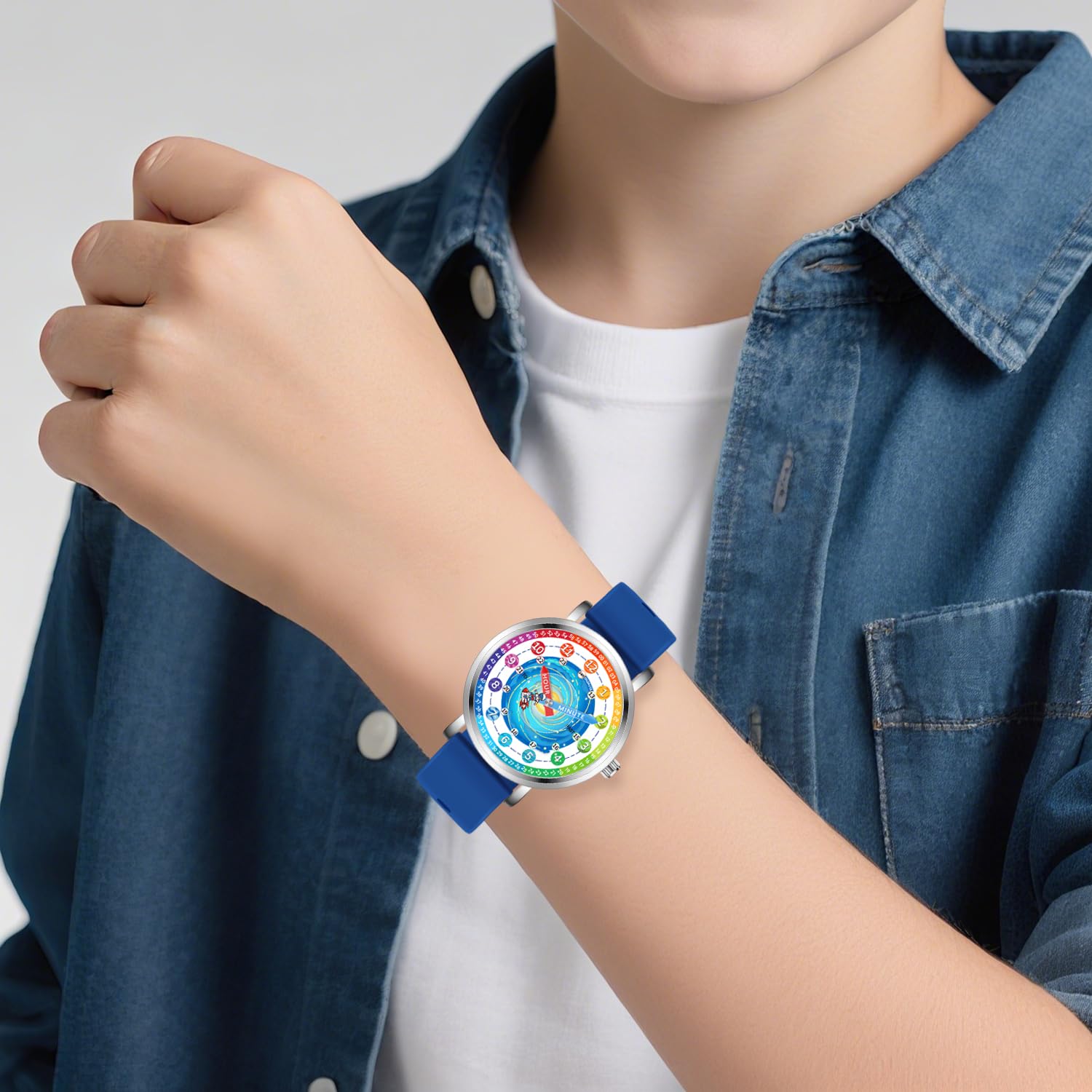 Orologio analogico per bambini, per bambini e bambine, età 7-10, 8-12, astronauta che impara il tempo strumento di insegnamento
