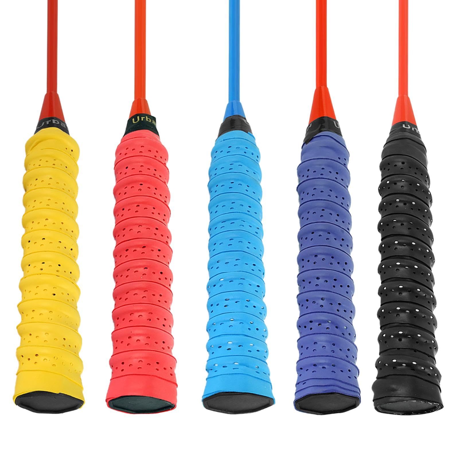 Winhuey 5Pcs PU Racket Grip Tape, Tennis Badminton Squash Overgrip, Anti-Slip Breathable Absorbent Grips, Self-Adhesive Baseball Replacement GripTape, Badminton Racket Grips