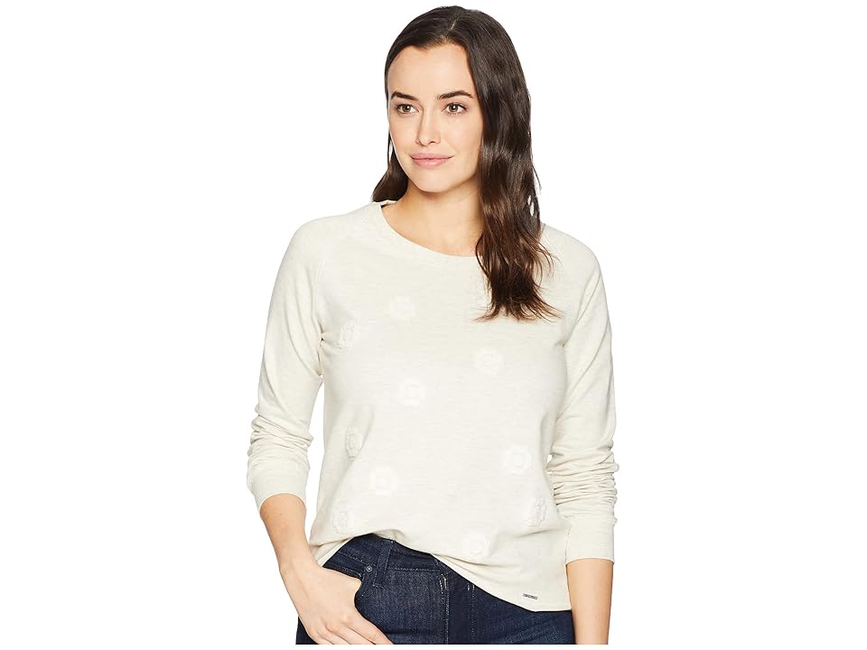 

U.S. POLO ASSN. Long Sleeve French Terry Floral Embroidered Crew Neck Pullover (Oatmeal Heather) Women's Clothing