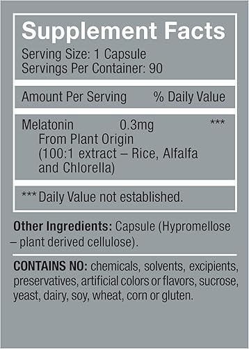 Miniatura 4 de Herbatonin 0.3 mg  La primera fito-melatonina (melatonina natural vegetal)  90 cápsulas veganas (suministro para 90 días) dosis baja, ayuda natural