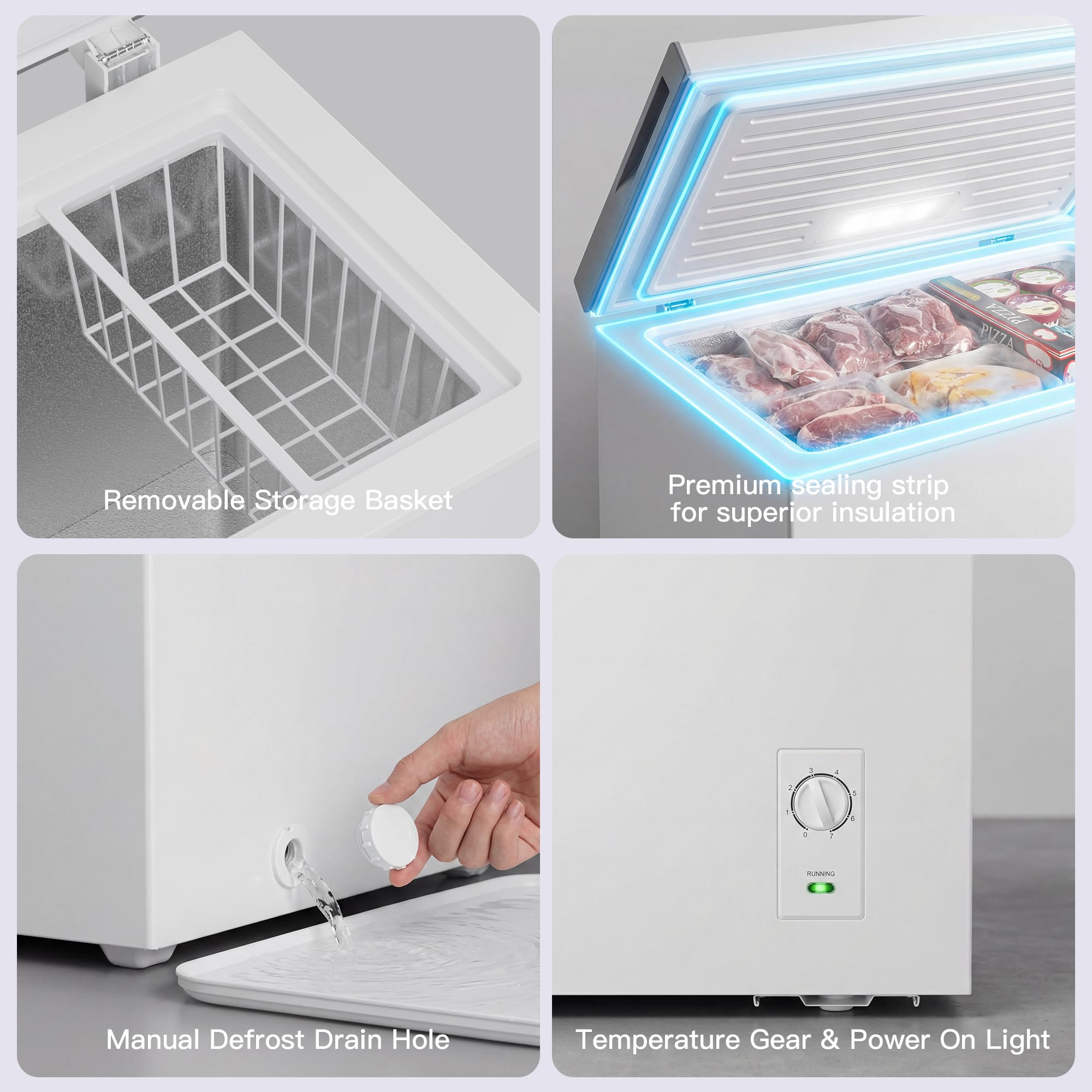 Mepty 2.05 Cu.Ft Chest Freezer,Top Open Door Deep Freezer With 2 Removable Baskets,7 Adjustable Thermostat,Built-In LED Light,Quiet Energy Saving Freezers For Home,Kitchen,Garage Use on Fridge.com - View 5