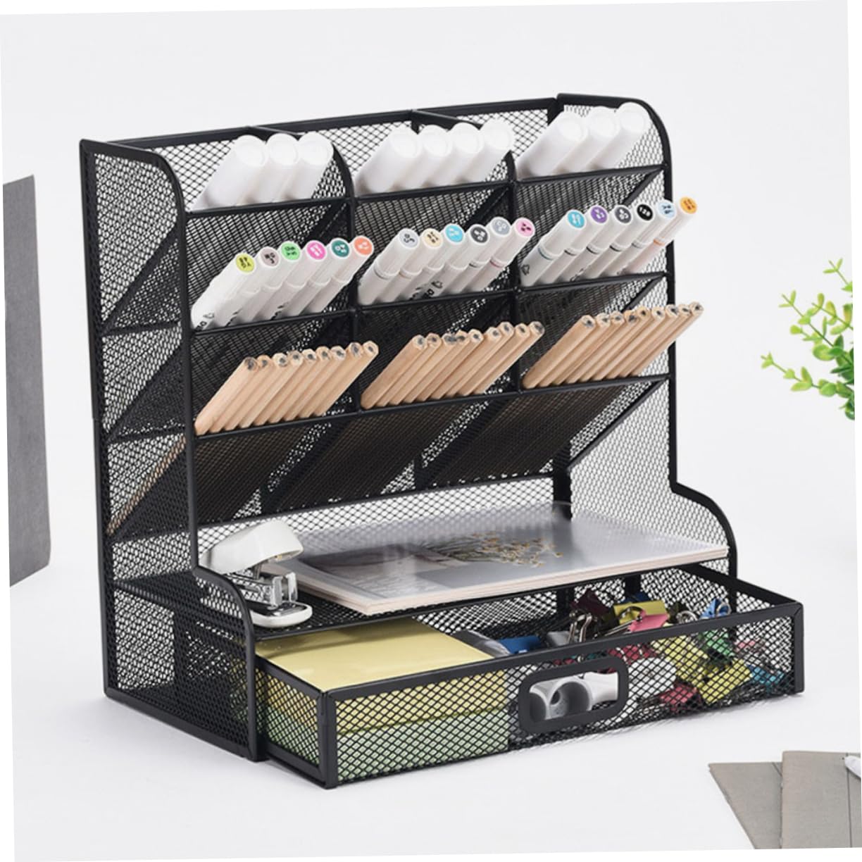 Gadpiparty Organizer per Articoli Artistici in Metallo Rete Design Portapenne da Scrivania Contenitore Portaoggetti Organizer per Matite e Penne