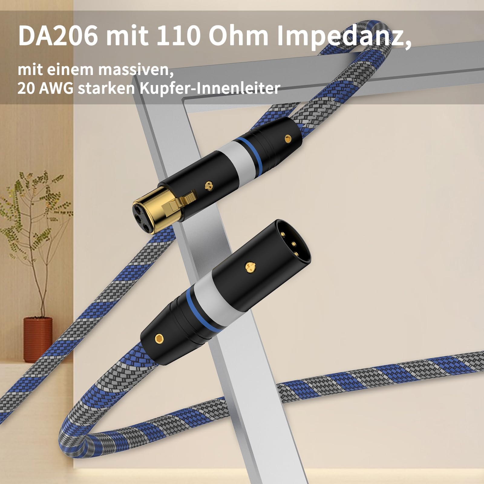 high end Audiophile XLR Kabel, hifi Mikrofonkabel, 3-Pin XLR Stecker auf Buchse Mikrofonkabel für Mikrofon, Verstärker, CD-Spieler,Mischpult, Lautsprecher (2m/6.56ft)