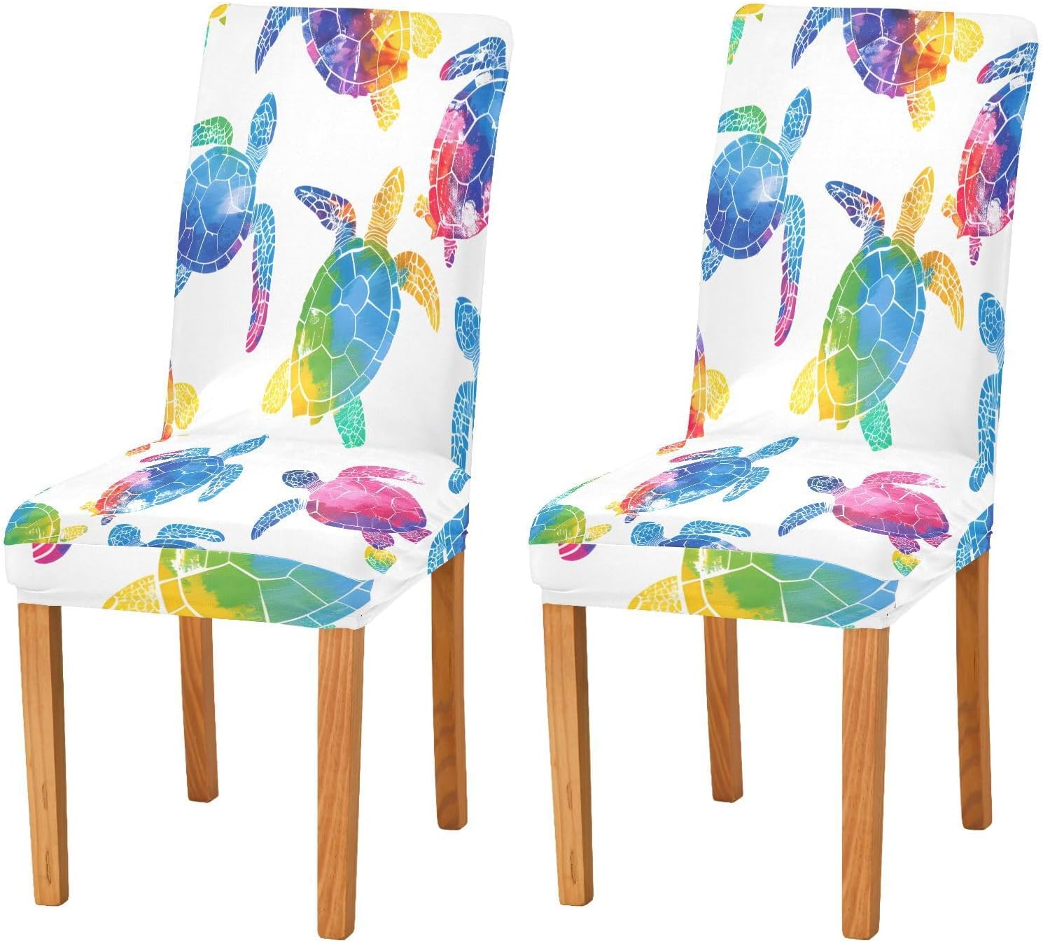 ALAZA Chair Covers for Dining Room, Multicolor Watercolor Sea Turtles Pattern Stretch Chair Cover Sets Chair Protector Removable Washable for Ktichen Restaurant Hotel