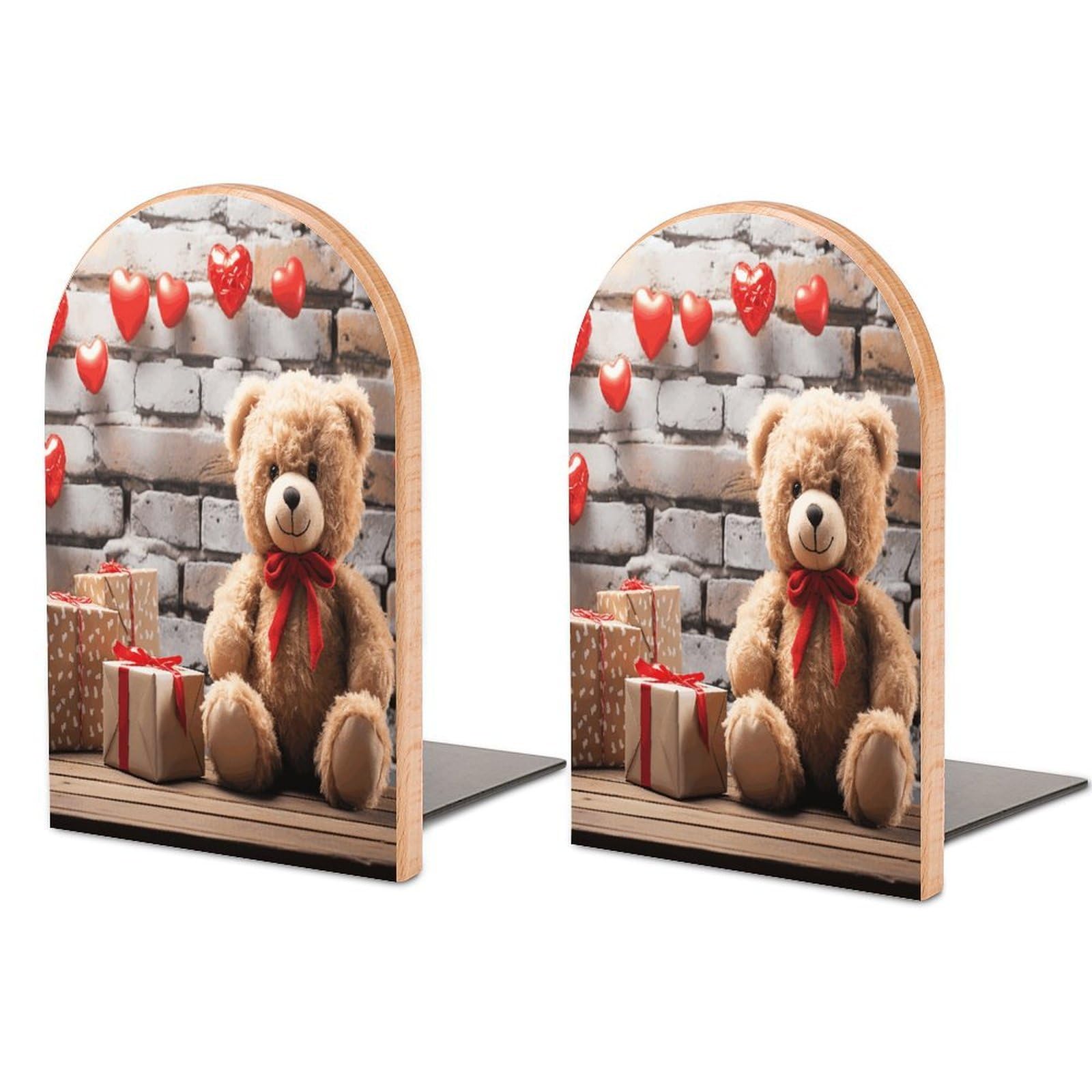 Cute Bear Valentine Gift Bookend Wood Book End for Shelves Heavy Duty Non-Slip Wooden Bookend Support Universal Economy Bookends Fancy Modern Decorative Book Accessories 1 Pairs