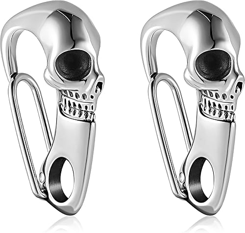 Hicarer 2 piezas de calavera llavero de calavera para hombre, llavero de calavera de metal pesado, hebilla de llave