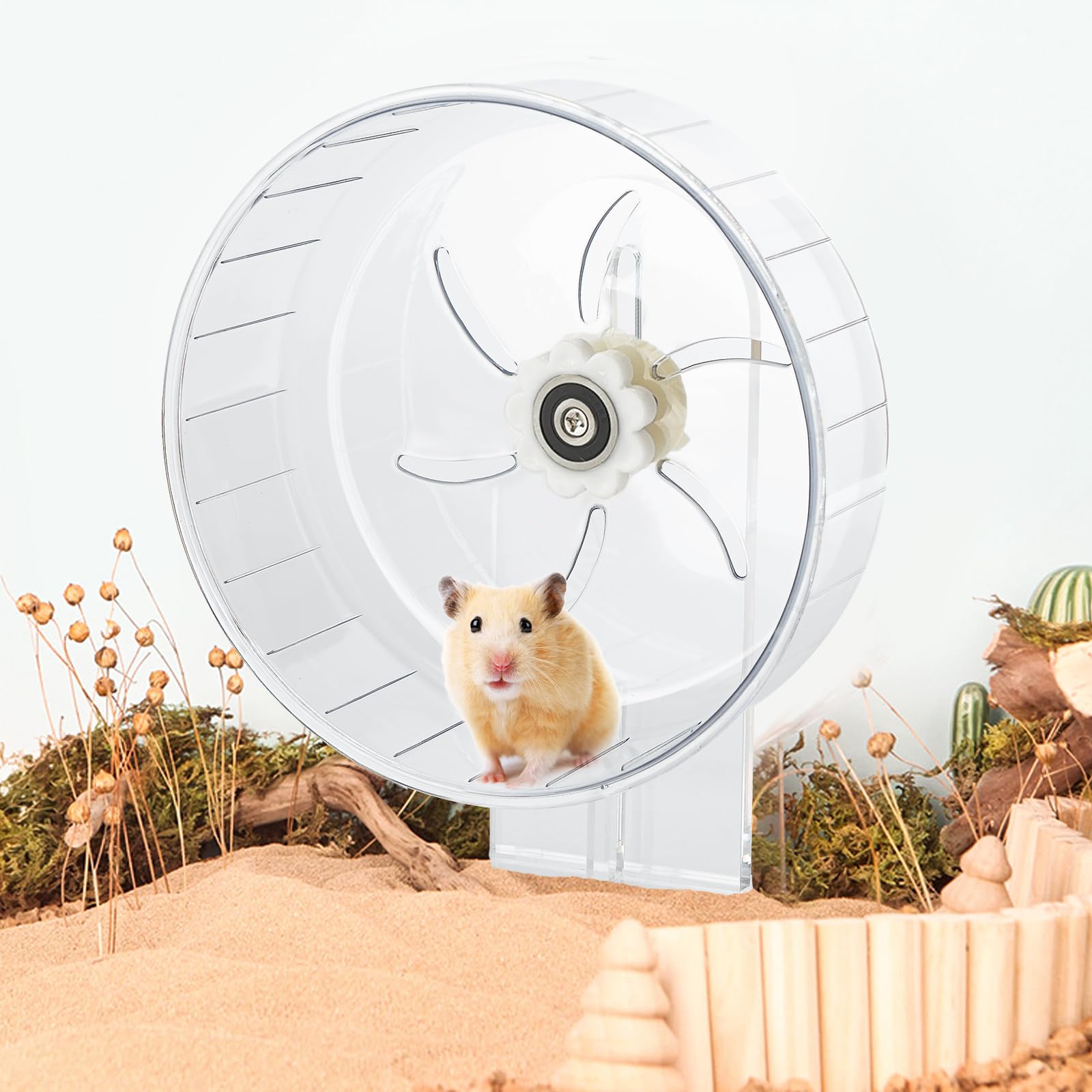 Ruota silenziosa per criceti, giocattolo per criceti, accessori per gabbie da corsa da 20 cm, con supporto regolabile, per piccoli animali domestici, gerbilli nani, ricci, topi siriani