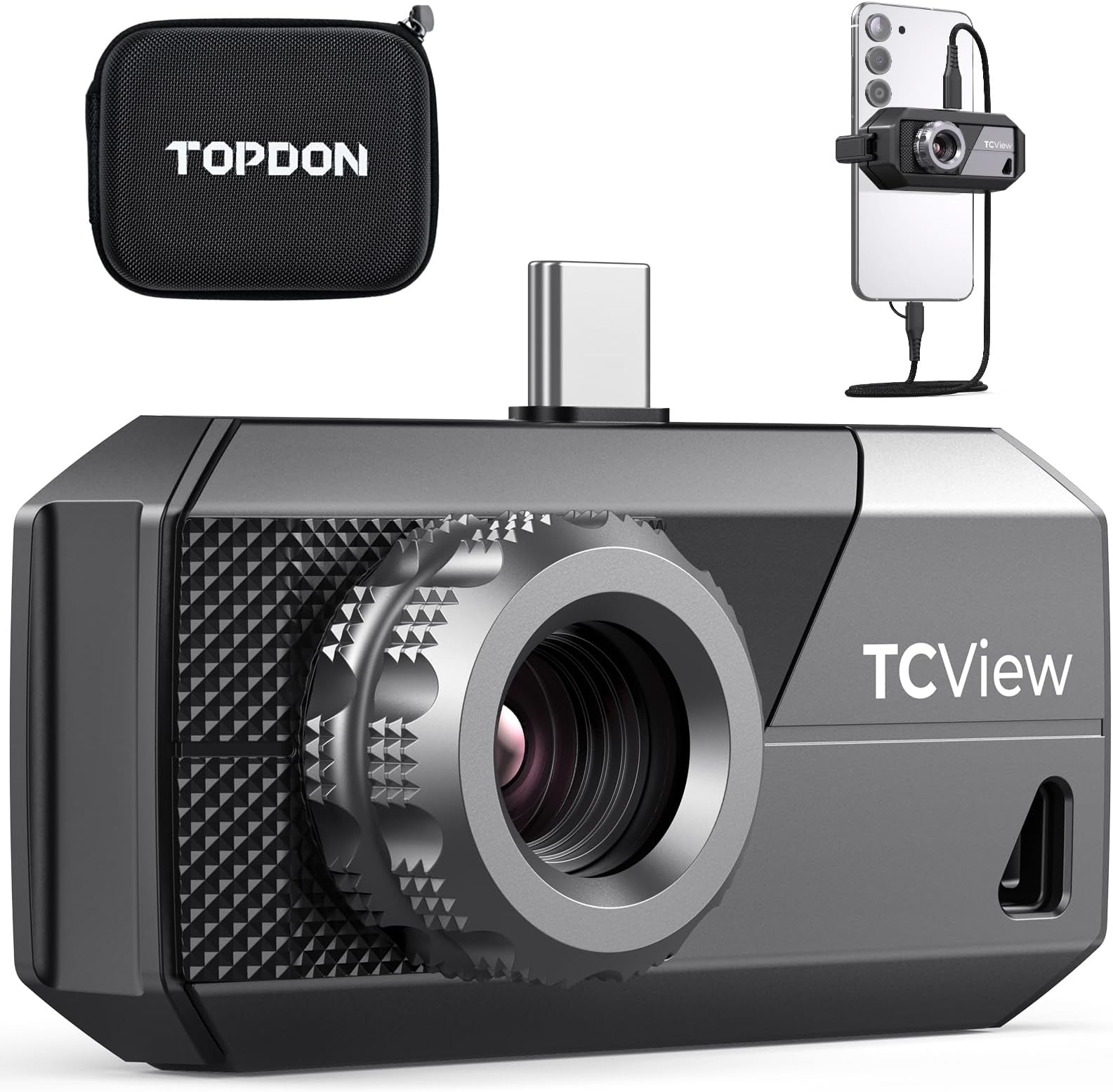 TOPDON TS001 Thermal Camera Android, 9mm Adjustable Lens, Observation Range 0.1 to 500M, 512x384 High Resolution, 25Hz, Manual Focusing for PCB boards, Pest lnspection, Outdoor, Not for IOS